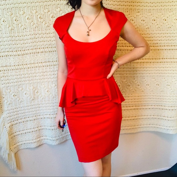 Red Peplum Dress by Bebe ❣️ - Picture 1 of 7